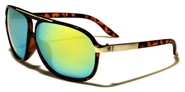 Khan Mirrored Pilot Sunglasses Retro Flat Top for Men