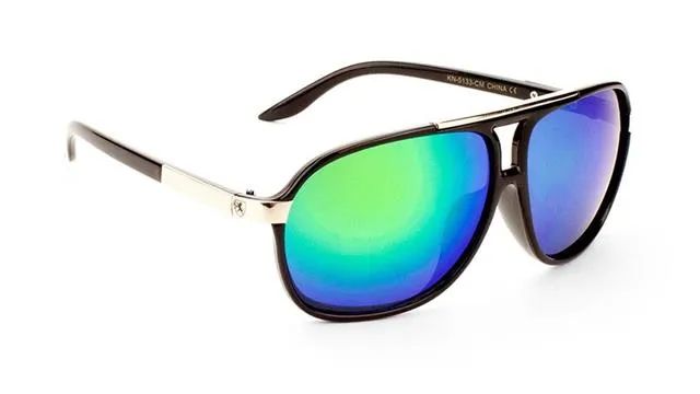 Khan Mirrored Pilot Sunglasses Retro Flat Top for Men