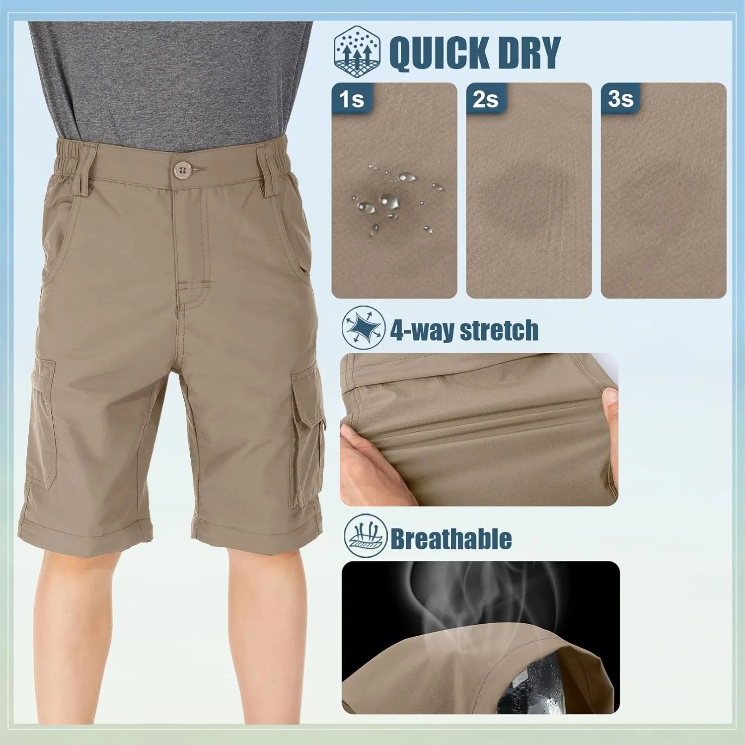 Kids' Cargo Pants, Boy's Casual Outdoor Quick Dry Waterproof Hiking Climbing Convertible Trousers