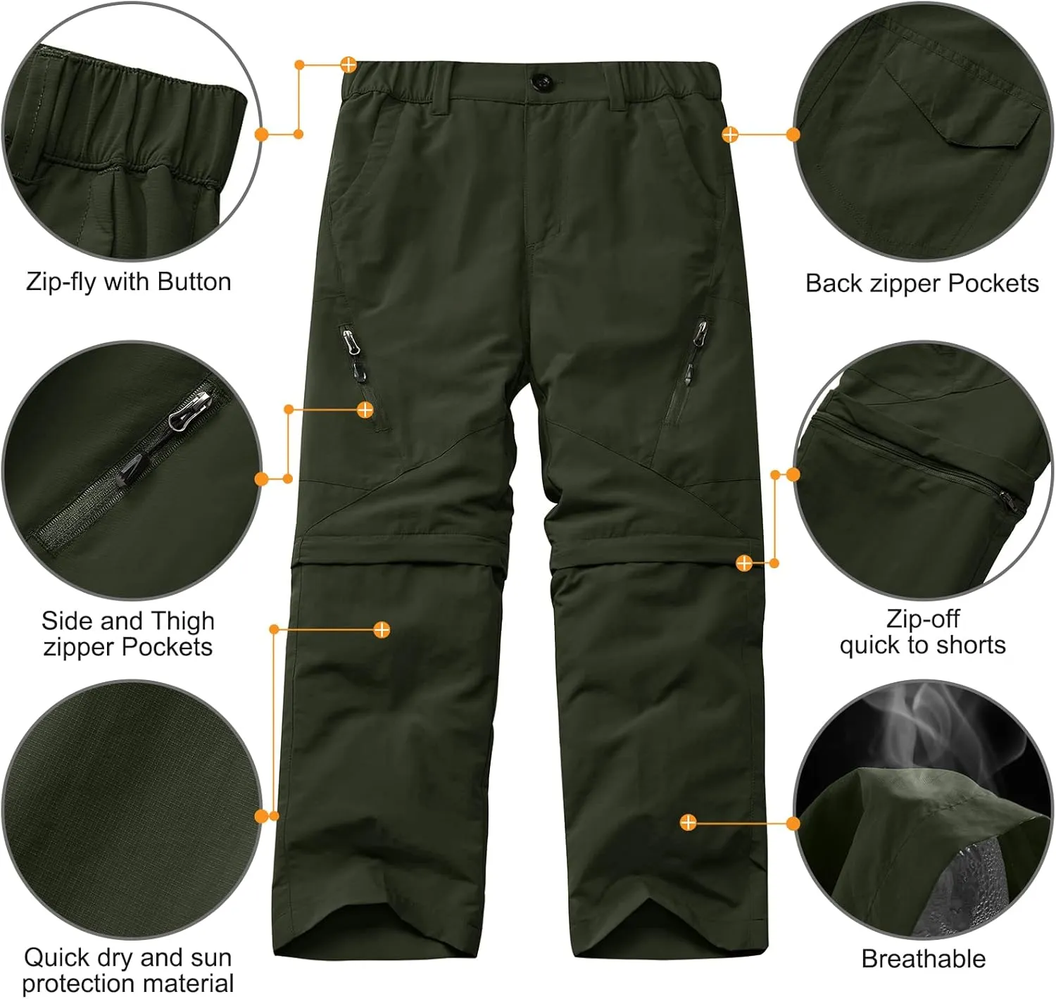 Kids' Cargo Pants, Boy's Casual Outdoor Quick Dry Waterproof Hiking Climbing Convertible Trousers