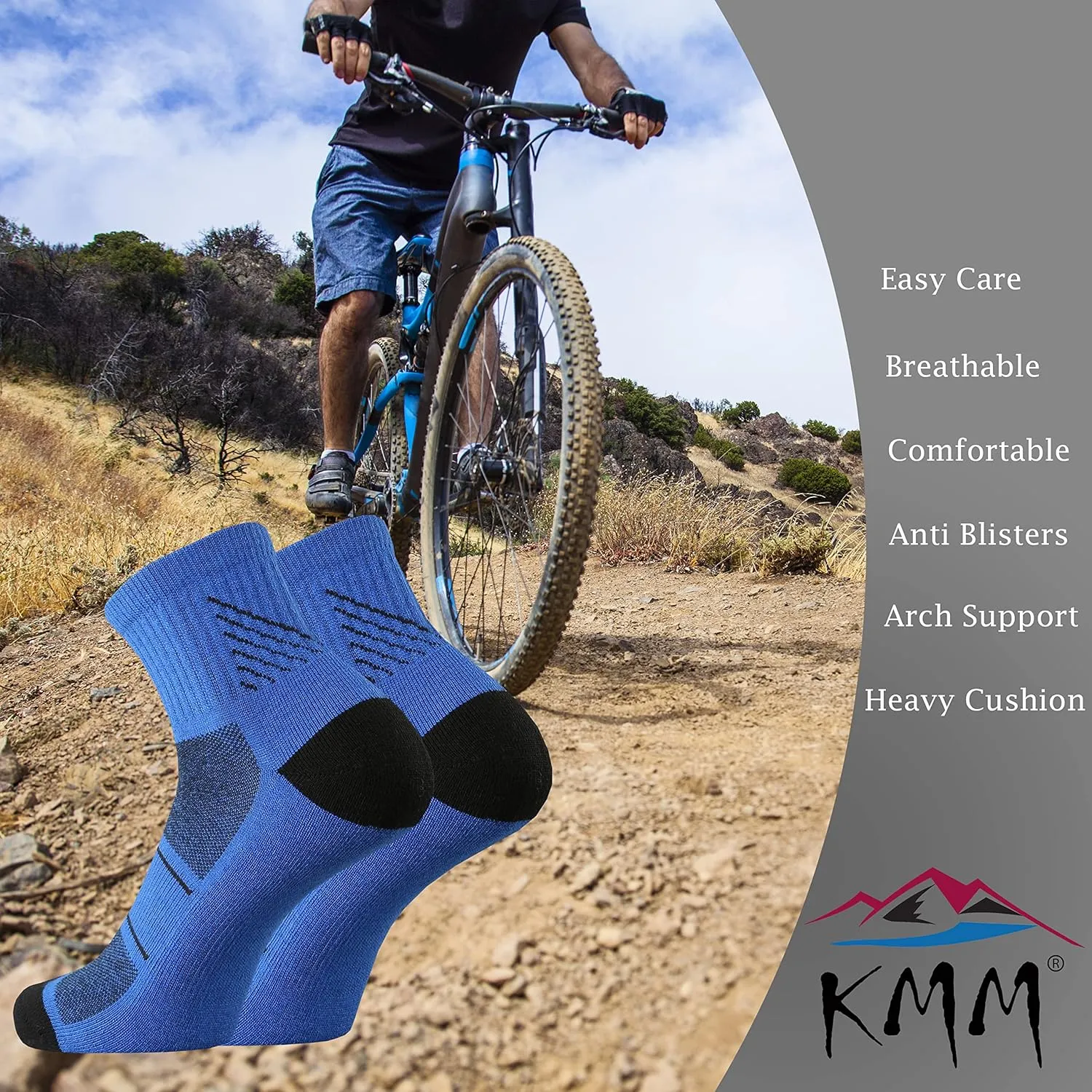 KMM Men's Merino Wool Low Cut Ankle Socks Lightweight Quarter Cushion Anti Blisters Outdoor Hiking Hike Cycling Trail Running