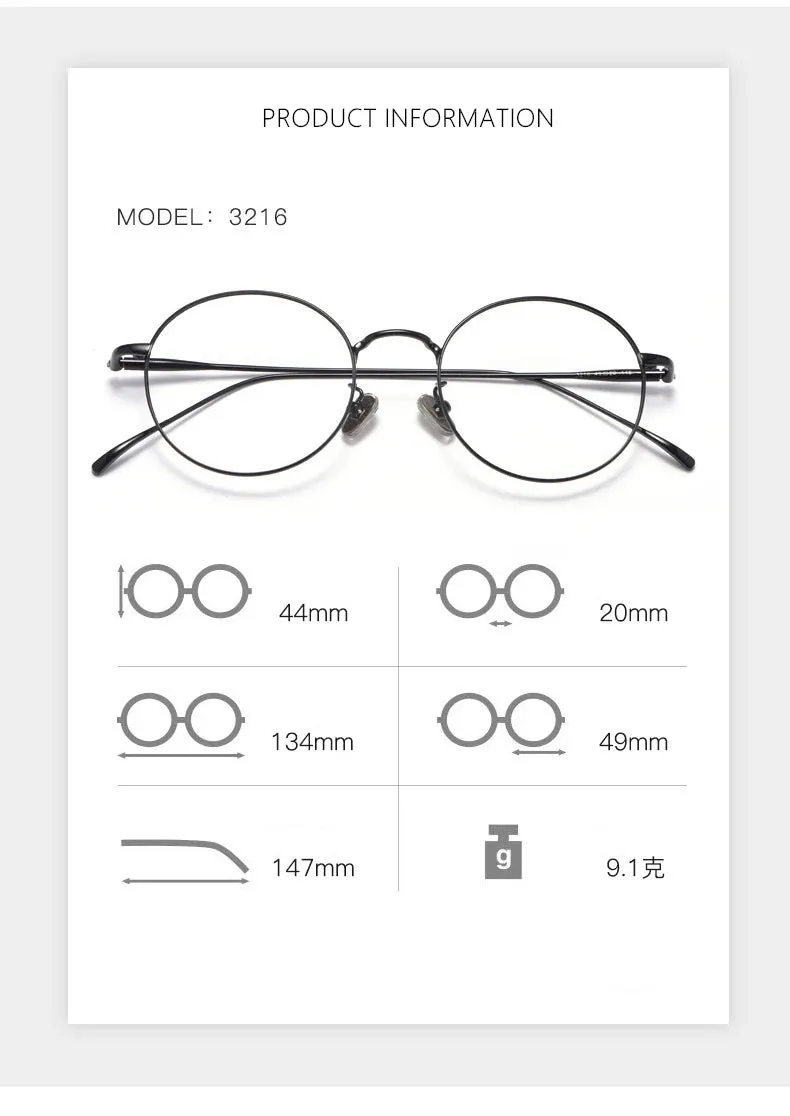 Kocolior Unisex Full Rim Round Titanium Eyeglasses 3216