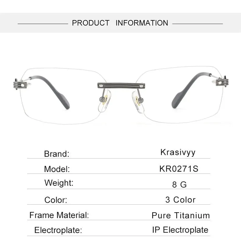 Krasivyy Men's Rimless Square Titanium Eyeglasses Kr0271s