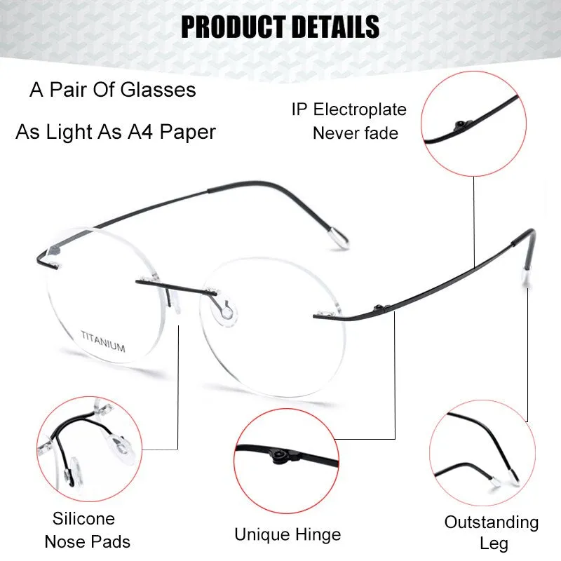 Krasivyy Unisex Rimless Round Titanium Eyeglasses Kr6012