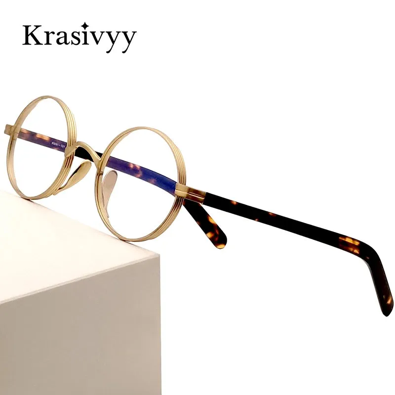 Krazivyy Men's Full Rim Small Round Titanium Eyeglasses Kr101