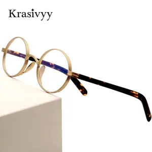 Krazivyy Men's Full Rim Small Round Titanium Eyeglasses Kr101