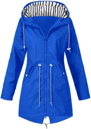 Kubbon Women's Raincoats Lightweight Waterproof Long Hooded Trench Jackets Elastic Waist Windbreaker Active Outdoor Jackets