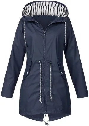 Kubbon Women's Raincoats Lightweight Waterproof Long Hooded Trench Jackets Elastic Waist Windbreaker Active Outdoor Jackets