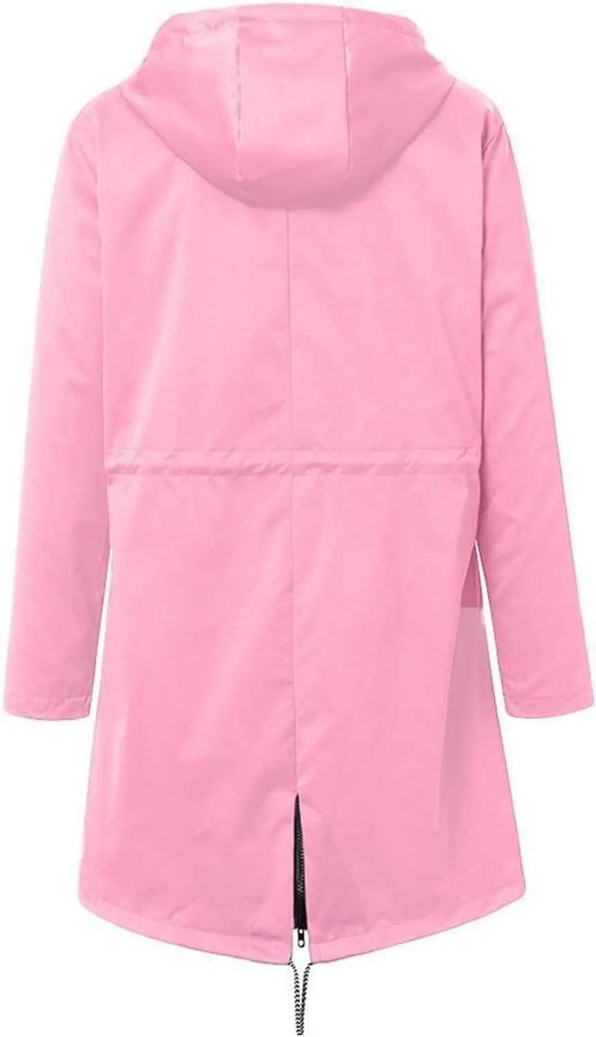 Kubbon Women's Raincoats Lightweight Waterproof Long Hooded Trench Jackets Elastic Waist Windbreaker Active Outdoor Jackets