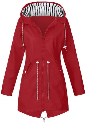 Kubbon Women's Raincoats Lightweight Waterproof Long Hooded Trench Jackets Elastic Waist Windbreaker Active Outdoor Jackets
