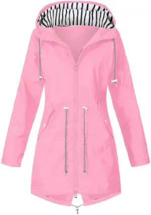 Kubbon Women's Raincoats Lightweight Waterproof Long Hooded Trench Jackets Elastic Waist Windbreaker Active Outdoor Jackets