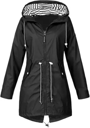 Kubbon Women's Raincoats Lightweight Waterproof Long Hooded Trench Jackets Elastic Waist Windbreaker Active Outdoor Jackets