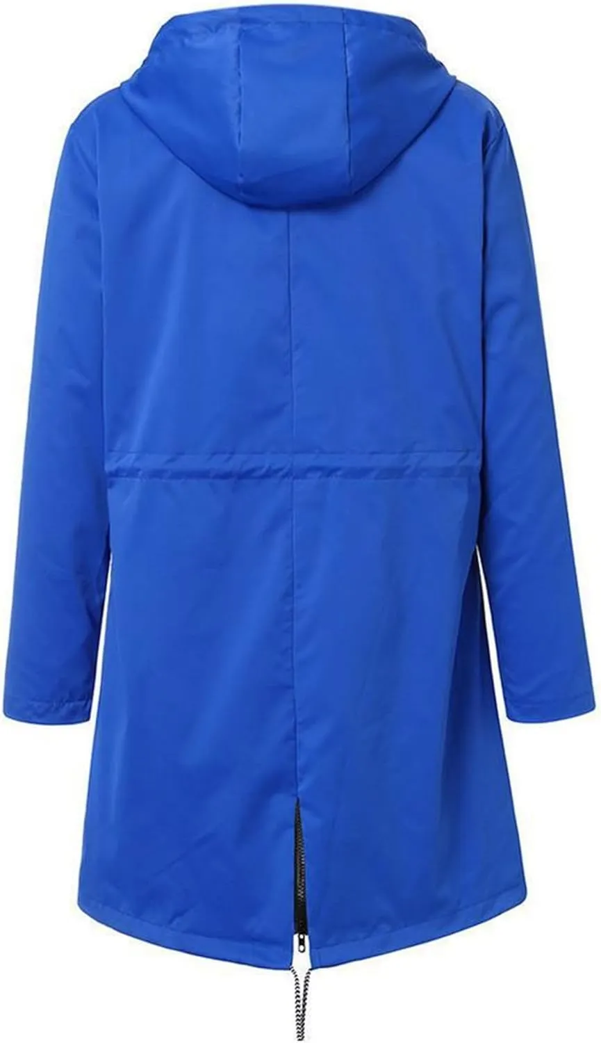 Kubbon Women's Raincoats Lightweight Waterproof Long Hooded Trench Jackets Elastic Waist Windbreaker Active Outdoor Jackets
