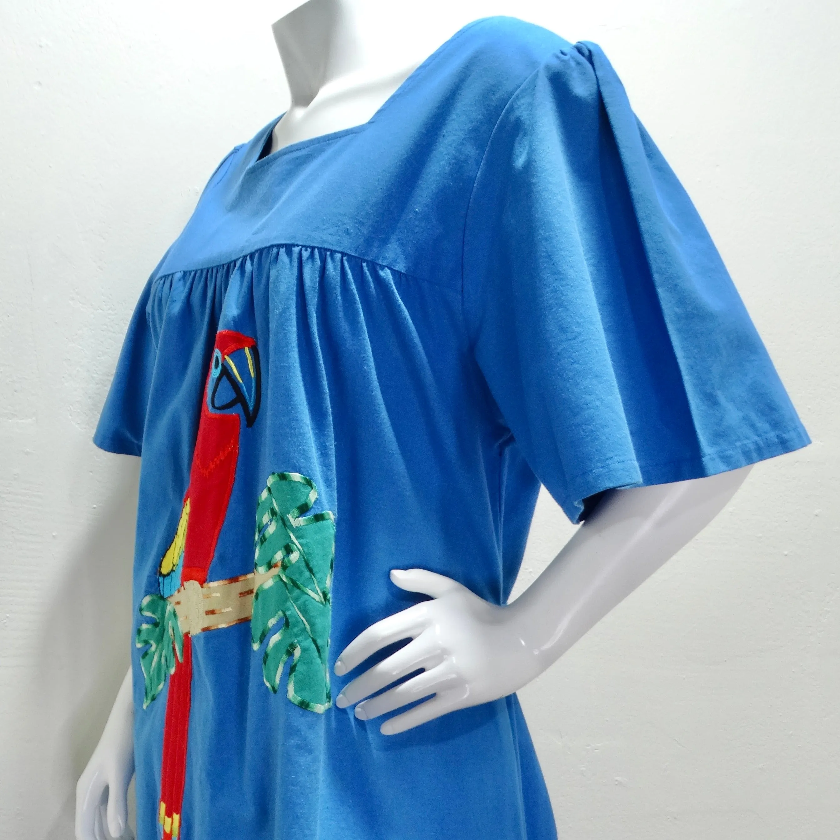 L. Fernandos 1980s Parrot Embroidered Dress