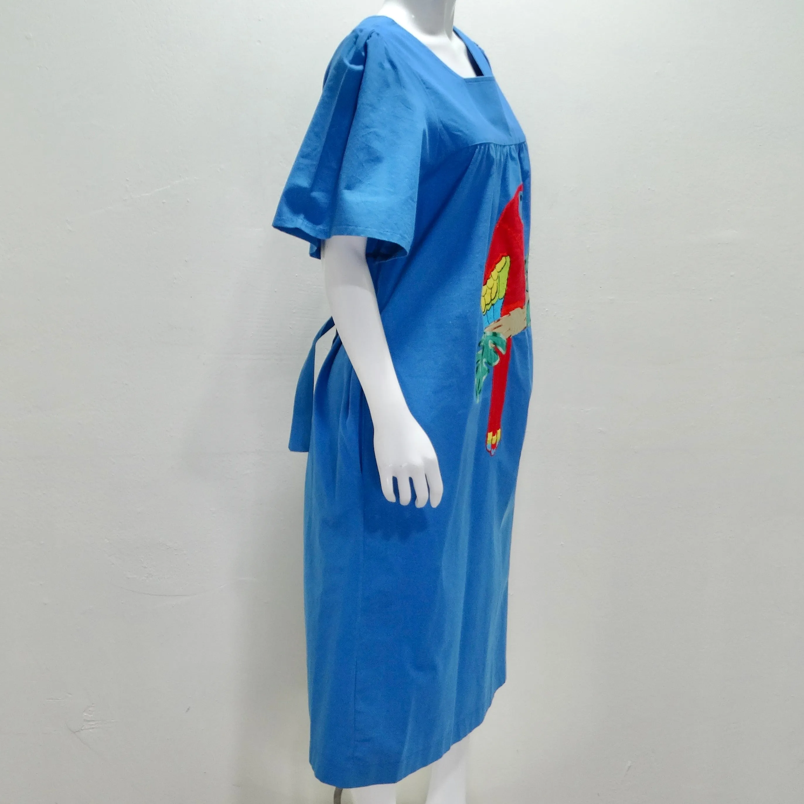 L. Fernandos 1980s Parrot Embroidered Dress