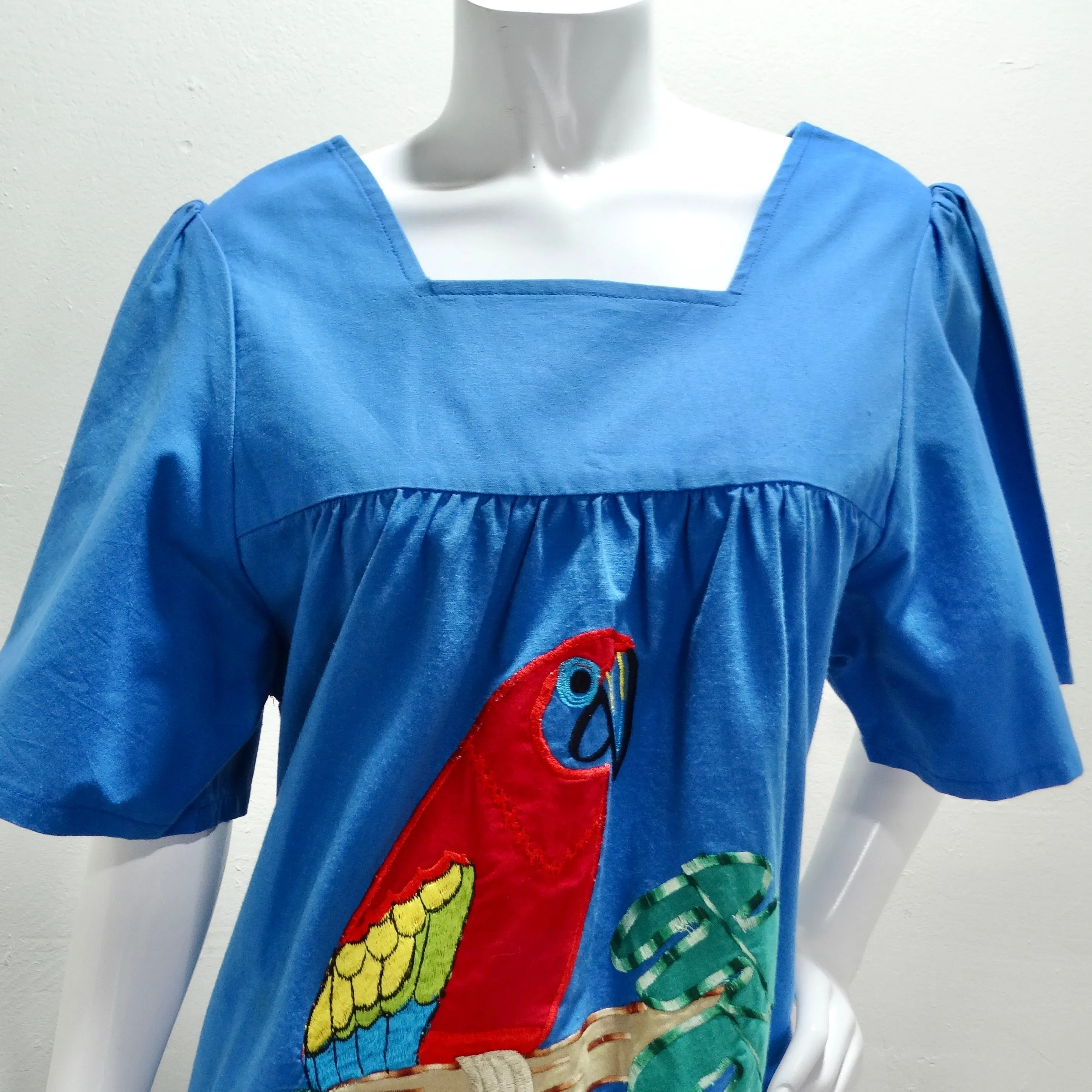 L. Fernandos 1980s Parrot Embroidered Dress