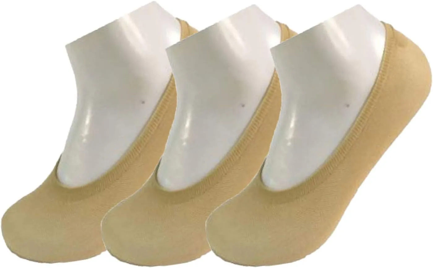 Ladies Girls Invisible No Show Trainer Liner Anti Slip Socks Footsies Ballerina(3 Pairs Skin)