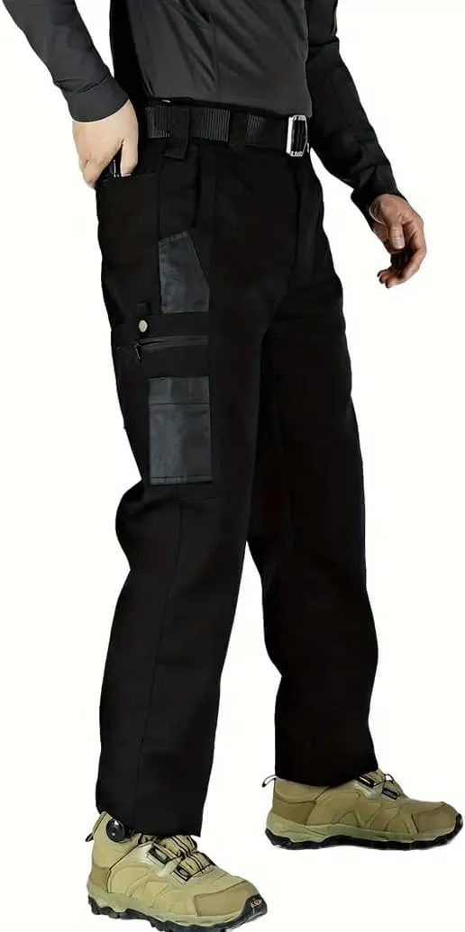 LANGWEI Men's Cargo Pants Solid Multi Flap Pockets Straight Leg Loose Casual Outdoor Hiking Fishing Tactical Pants