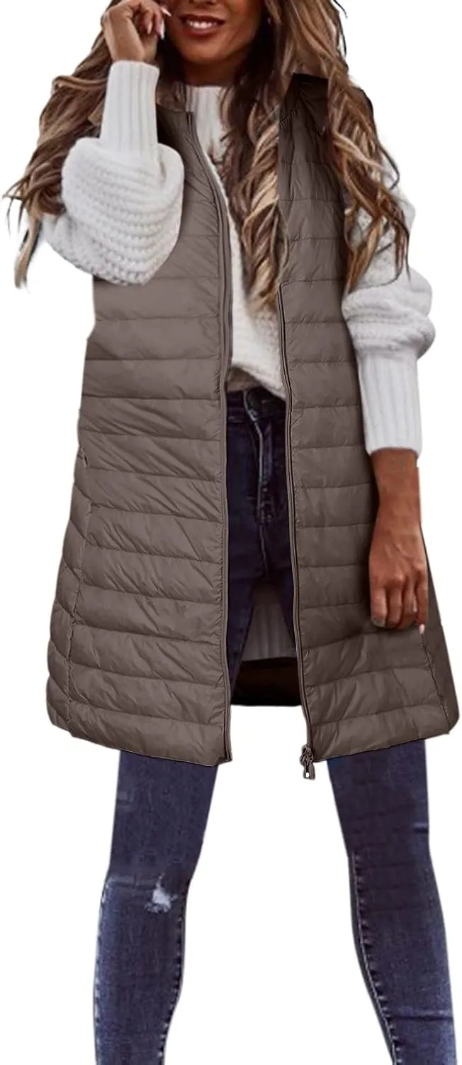 LCMTWX Red Puffer Vest Coat Vest With Hood Sleeveless Warm Down Coat With Pockets Quilted Vest Down Full-Zip Hooded Black