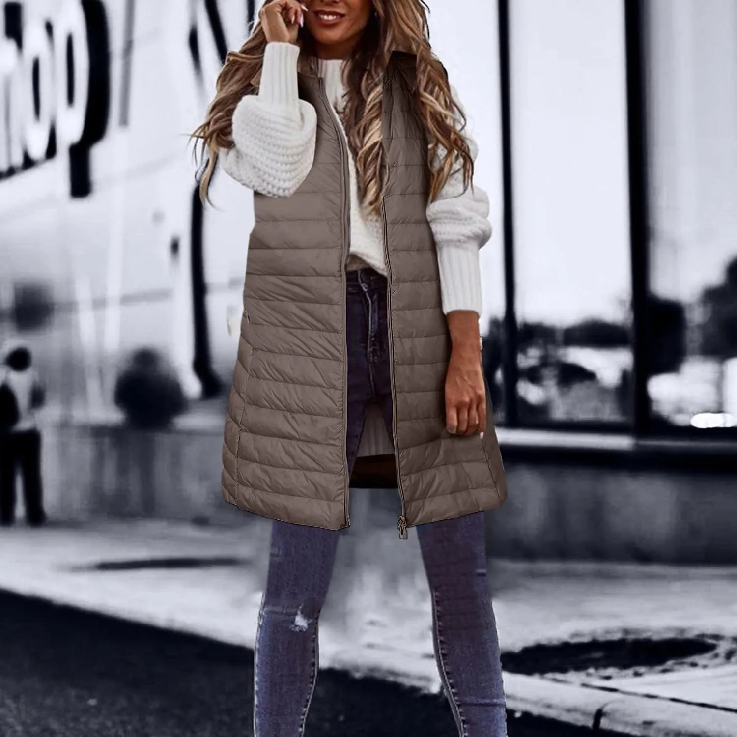 LCMTWX Red Puffer Vest Coat Vest With Hood Sleeveless Warm Down Coat With Pockets Quilted Vest Down Full-Zip Hooded Black