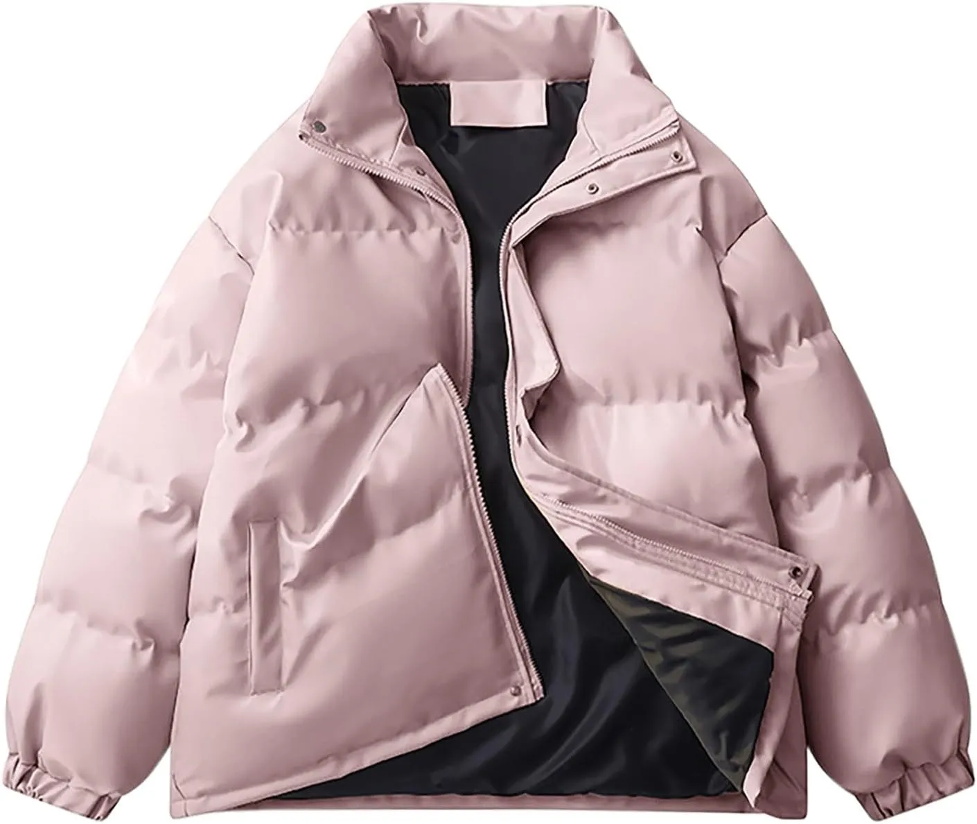 lcziwo Mens Oversized Winter Puffer Jacket Warm Insulated Full Zip Stand Collar Quilted Coat Waterproof Outdoor Jackets