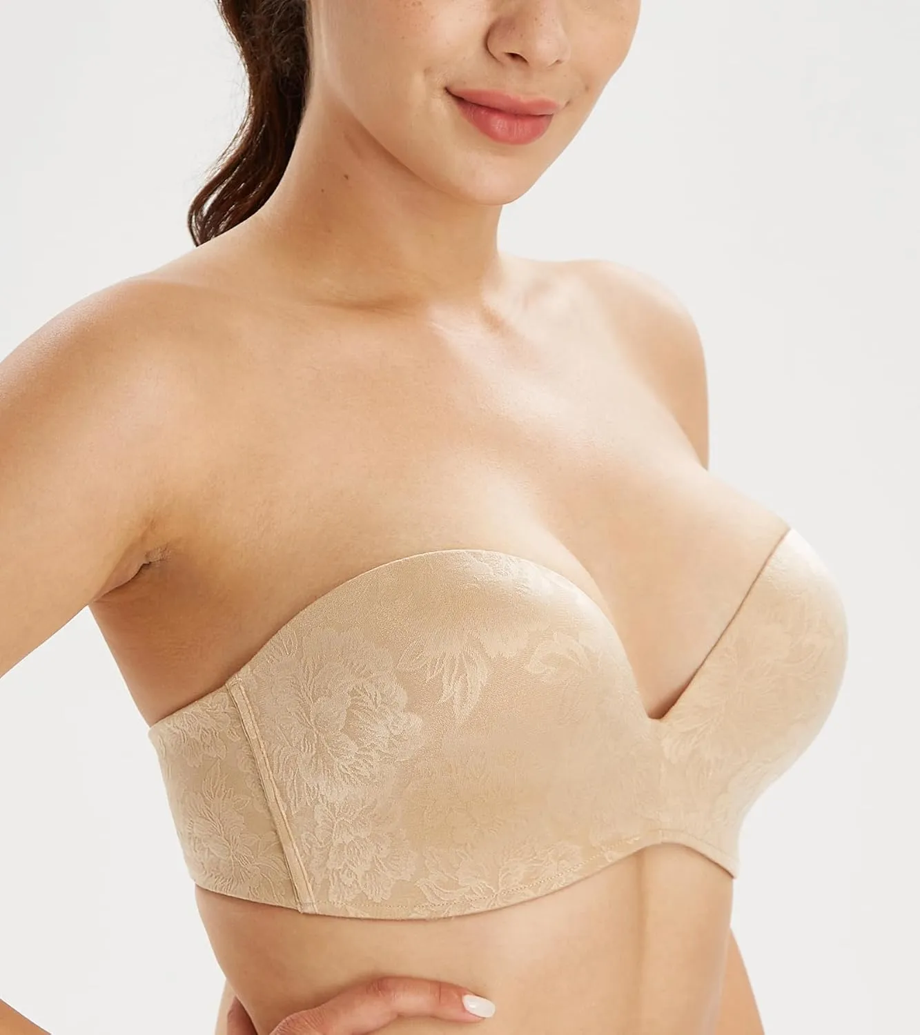 Lemorosy Women's Plus Size Anti-Slip Invisible Seamless Wireless Strapless Bra -Push up Lift Support