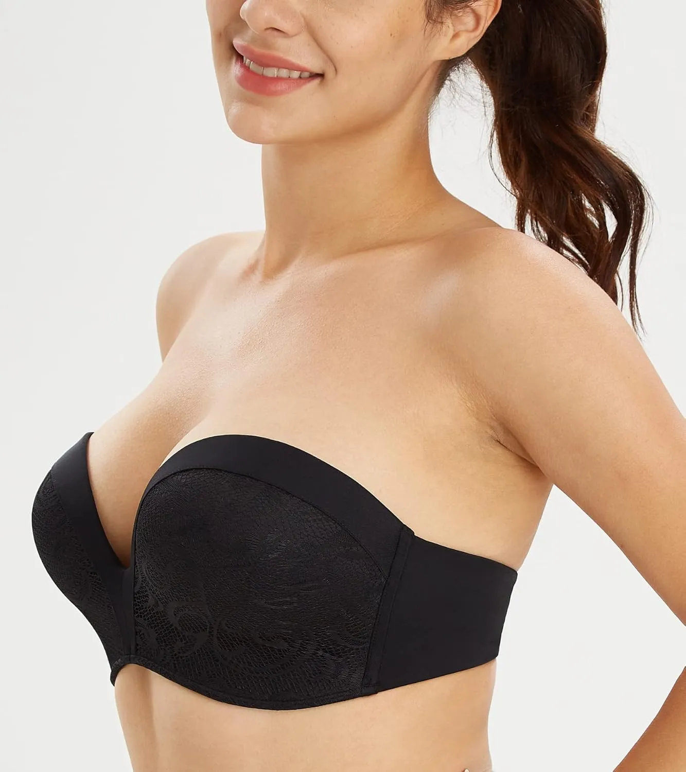 Lemorosy Women's Plus Size Anti-Slip Invisible Seamless Wireless Strapless Bra -Push up Lift Support