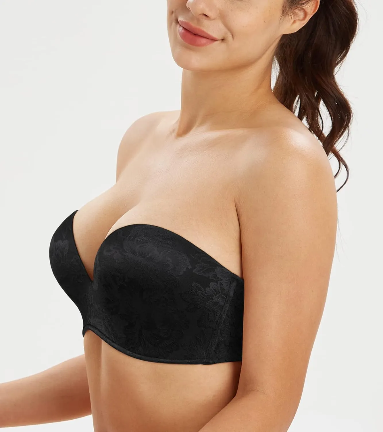 Lemorosy Women's Plus Size Anti-Slip Invisible Seamless Wireless Strapless Bra -Push up Lift Support