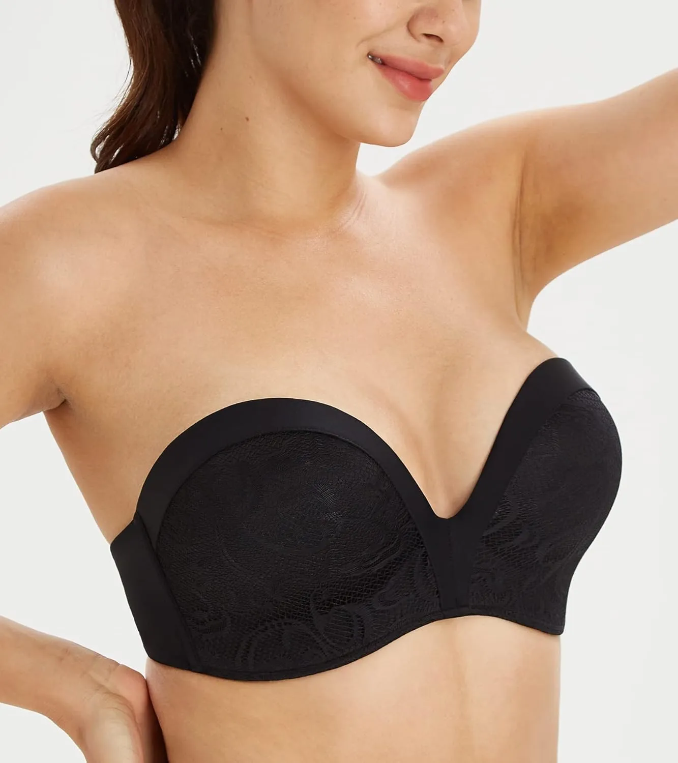 Lemorosy Women's Plus Size Anti-Slip Invisible Seamless Wireless Strapless Bra -Push up Lift Support