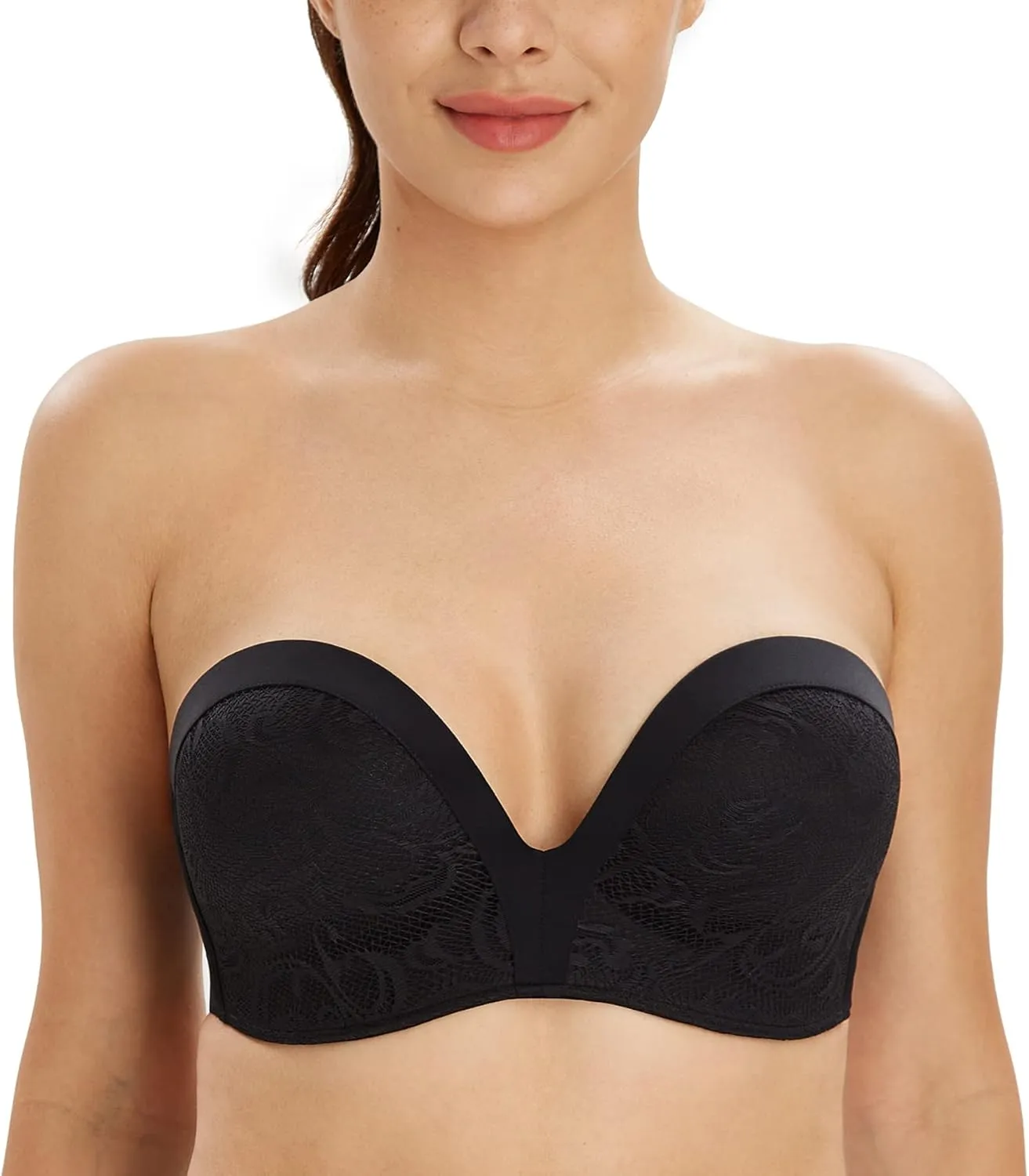 Lemorosy Women's Plus Size Anti-Slip Invisible Seamless Wireless Strapless Bra -Push up Lift Support