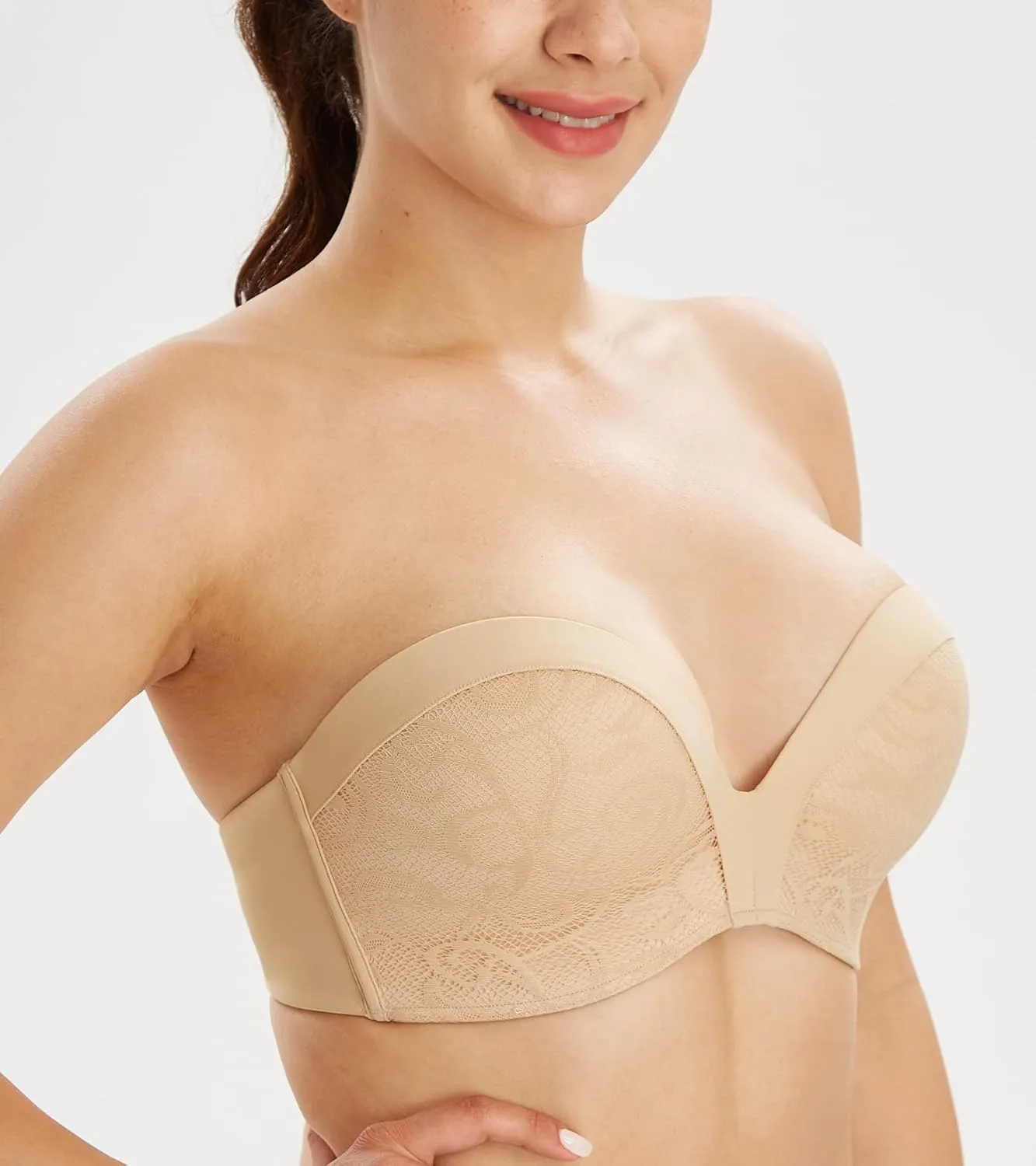 Lemorosy Women's Plus Size Anti-Slip Invisible Seamless Wireless Strapless Bra -Push up Lift Support