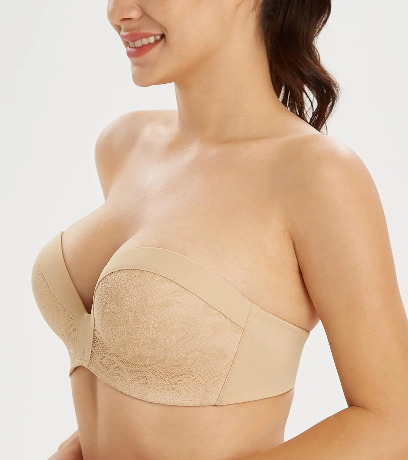 Lemorosy Women's Plus Size Anti-Slip Invisible Seamless Wireless Strapless Bra -Push up Lift Support