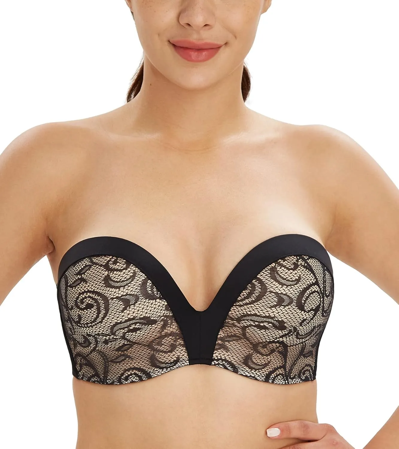 Lemorosy Women's Plus Size Anti-Slip Invisible Seamless Wireless Strapless Bra -Push up Lift Support