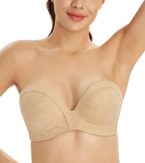Lemorosy Women's Plus Size Anti-Slip Invisible Seamless Wireless Strapless Bra -Push up Lift Support