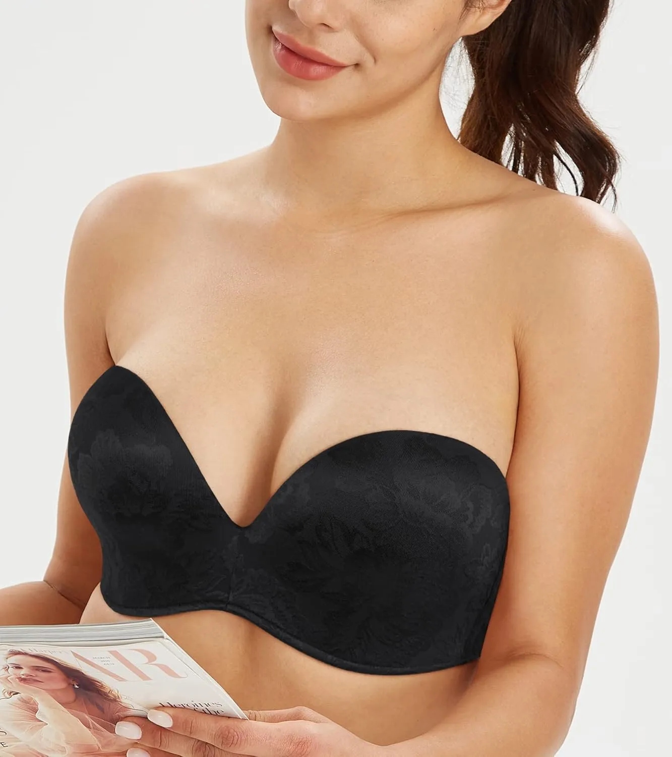 Lemorosy Women's Plus Size Anti-Slip Invisible Seamless Wireless Strapless Bra -Push up Lift Support