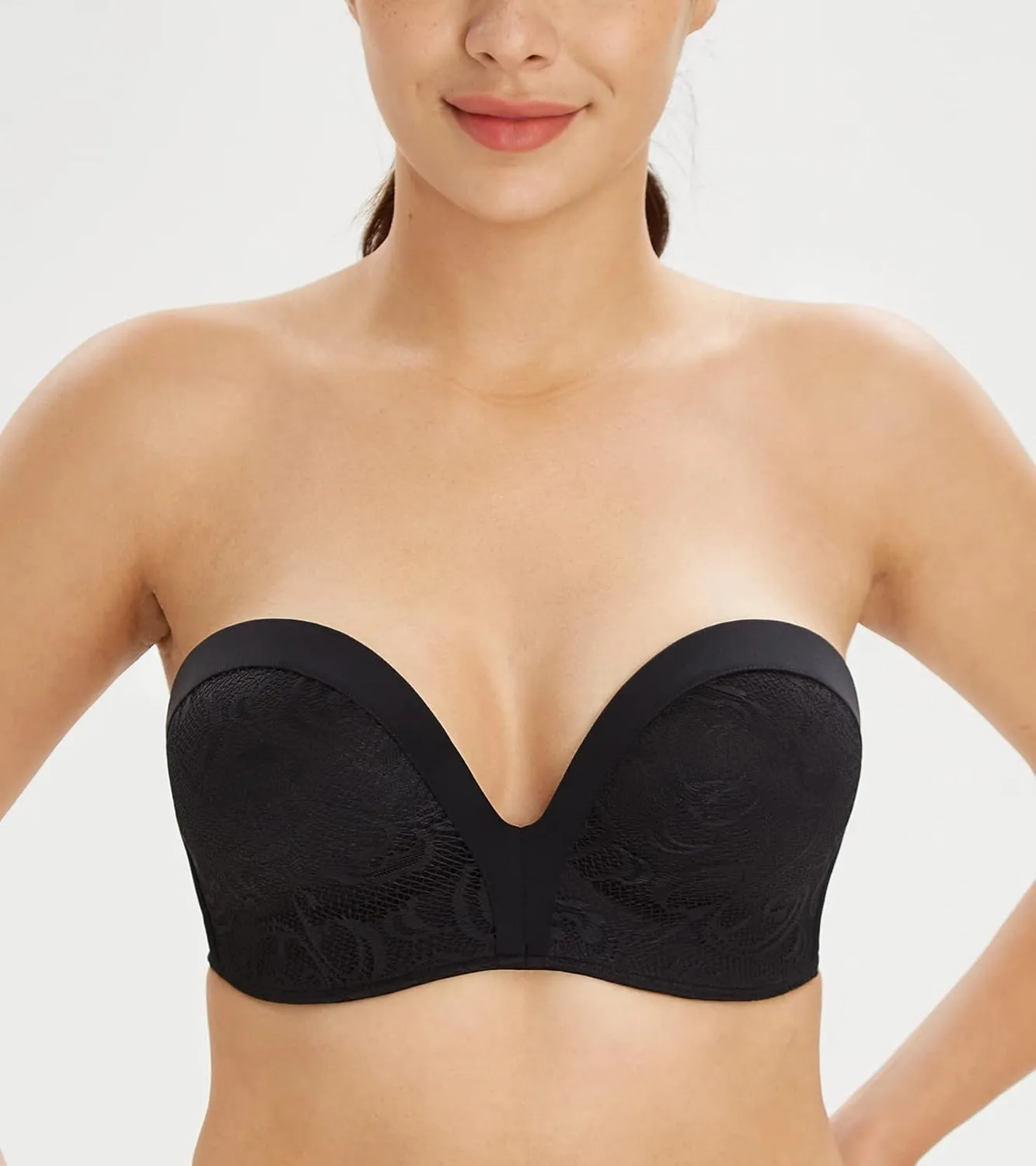 Lemorosy Women's Plus Size Anti-Slip Invisible Seamless Wireless Strapless Bra -Push up Lift Support