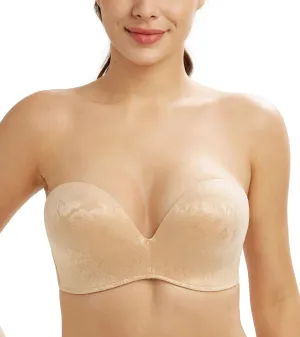 Lemorosy Women's Plus Size Anti-Slip Invisible Seamless Wireless Strapless Bra -Push up Lift Support