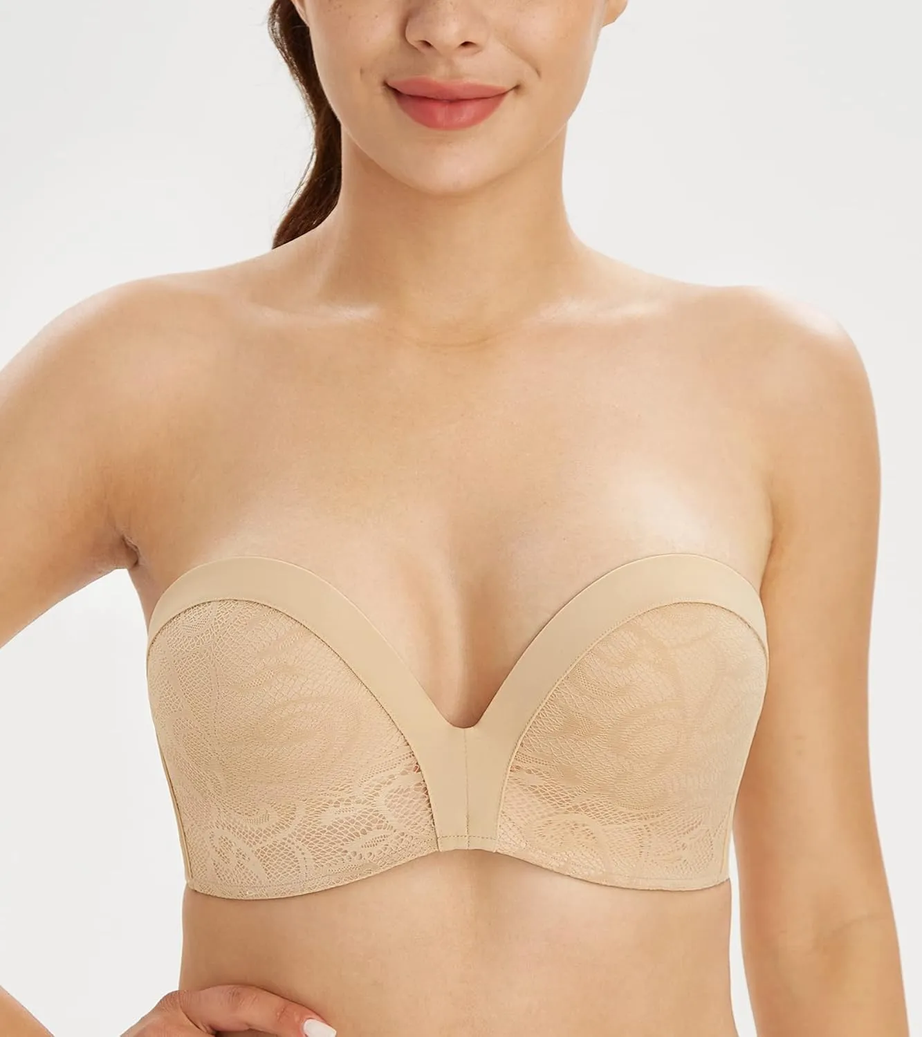 Lemorosy Women's Plus Size Anti-Slip Invisible Seamless Wireless Strapless Bra -Push up Lift Support