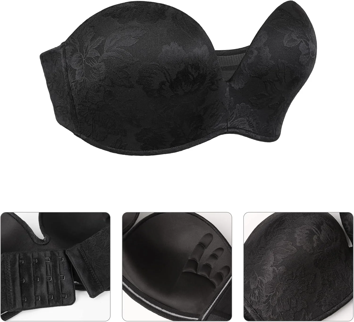 Lemorosy Women's Plus Size Anti-Slip Invisible Seamless Wireless Strapless Bra -Push up Lift Support
