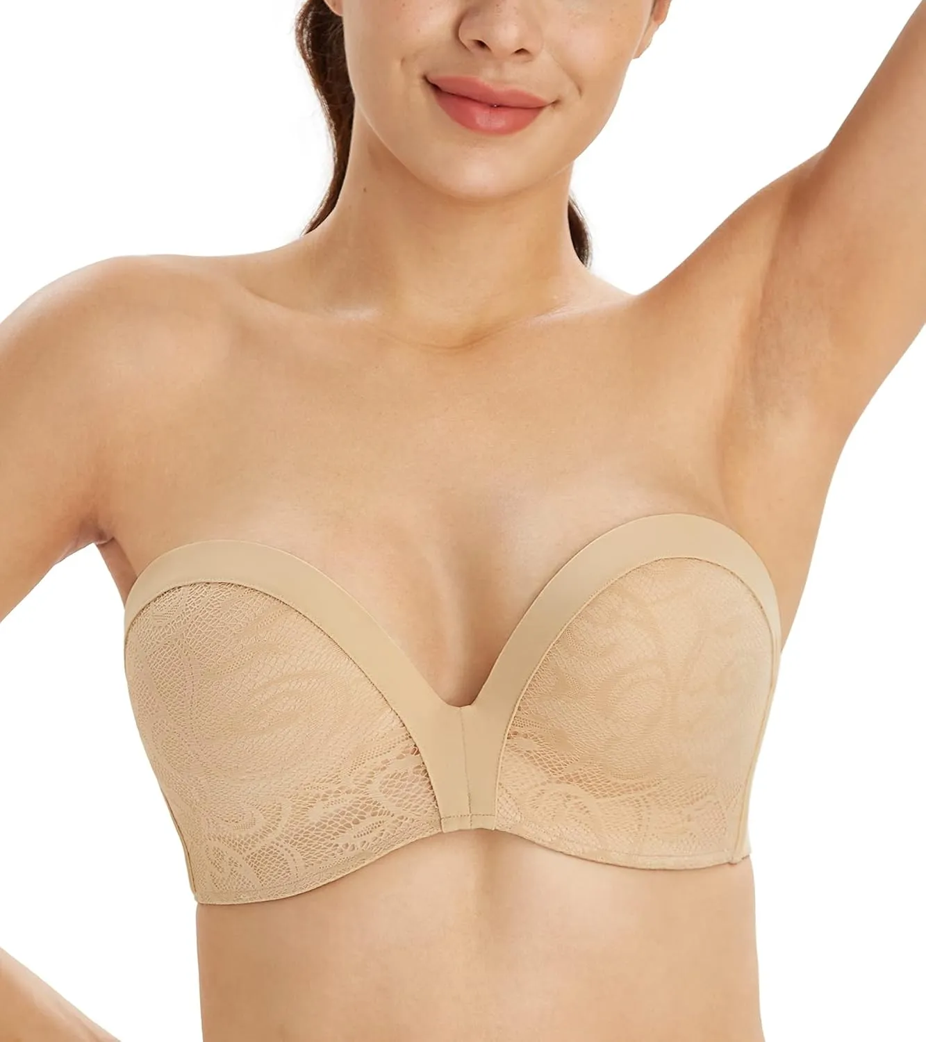 Lemorosy Women's Plus Size Anti-Slip Invisible Seamless Wireless Strapless Bra -Push up Lift Support
