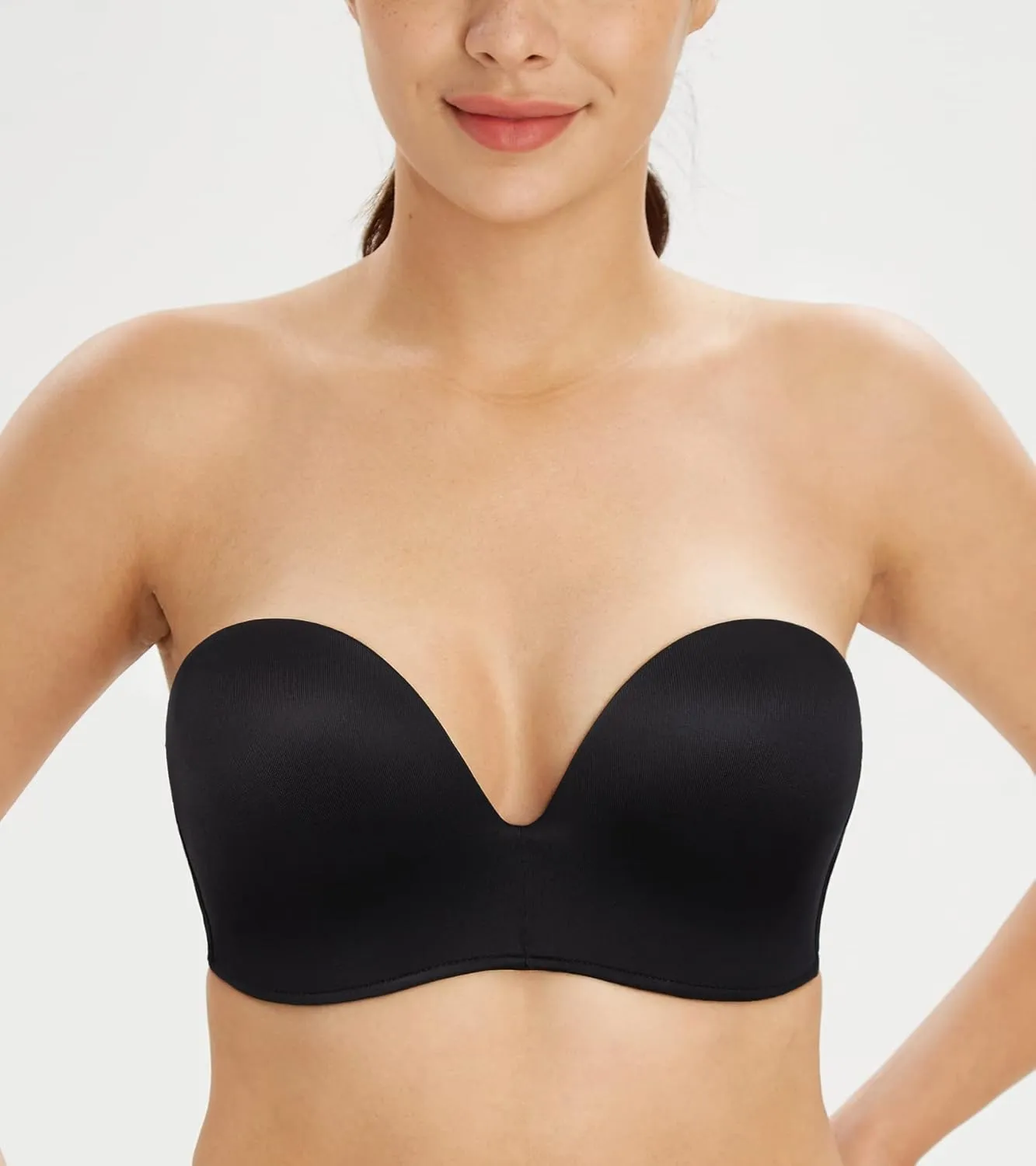 Lemorosy Women's Plus Size Anti-Slip Invisible Seamless Wireless Strapless Bra -Push up Lift Support