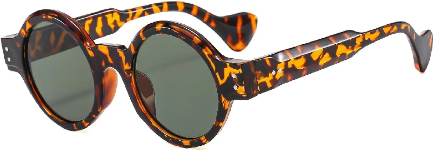 Leopard Round Sunglasses Women Rivets Circle Men Vintage Shades Uv400