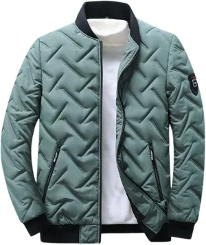 Lightweight Puffer Jacket for Men Zip up Stand Collar Quilted Down Jacket Winter Warm Insulated Padded Coat Outdoor
