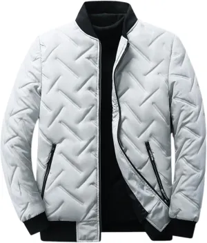 Lightweight Puffer Jacket for Men Zip up Stand Collar Quilted Down Jacket Winter Warm Insulated Padded Coat Outdoor