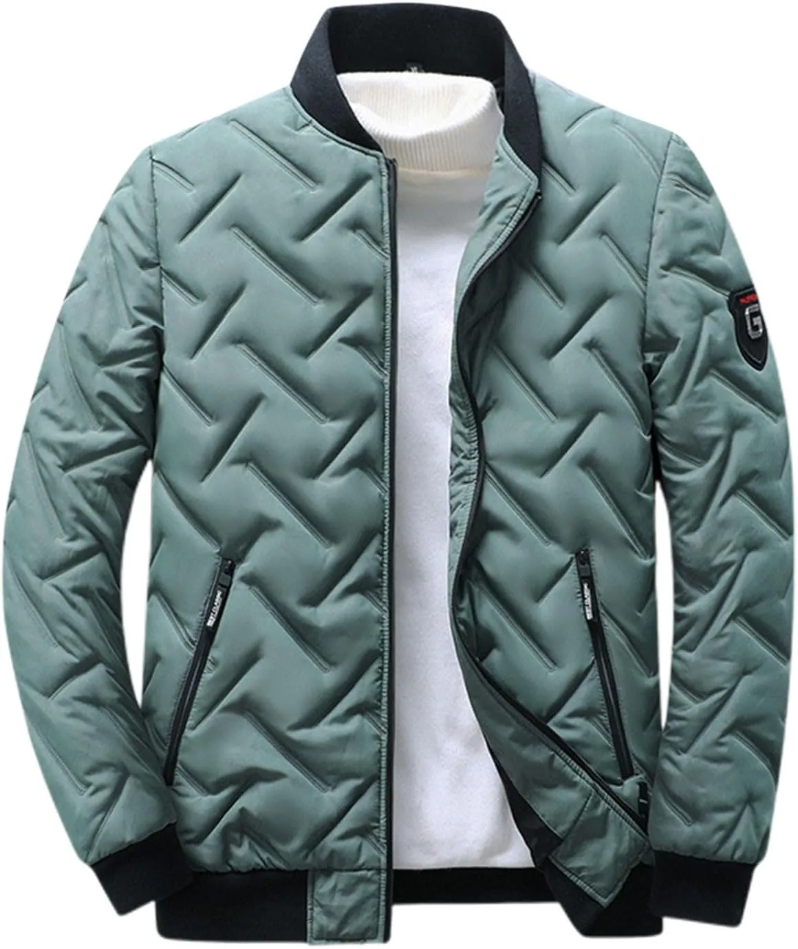 Lightweight Puffer Jacket for Men Zip up Stand Collar Quilted Down Jacket Winter Warm Insulated Padded Coat Outdoor