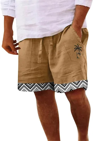 Linen Shorts for Men Loose 3/4 Shorts Drawstring Elastic Waist Baggy Wide Leg Casual Beach Yoga Trousers Men Shorts