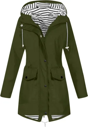 Lmdudan Rain Jacket for Women Lightweight Long Hooded Raincoat Waterproof Outdoor Travel Hiking Windbreaker Coats with Pocket