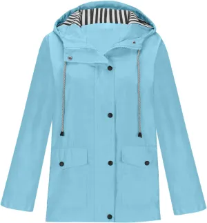 Lmdudan Rain Jacket Women Lightweight Waterproof Windbreaker Jackets Hiking Travel Zipper Hooded Rain Coats with Pockets