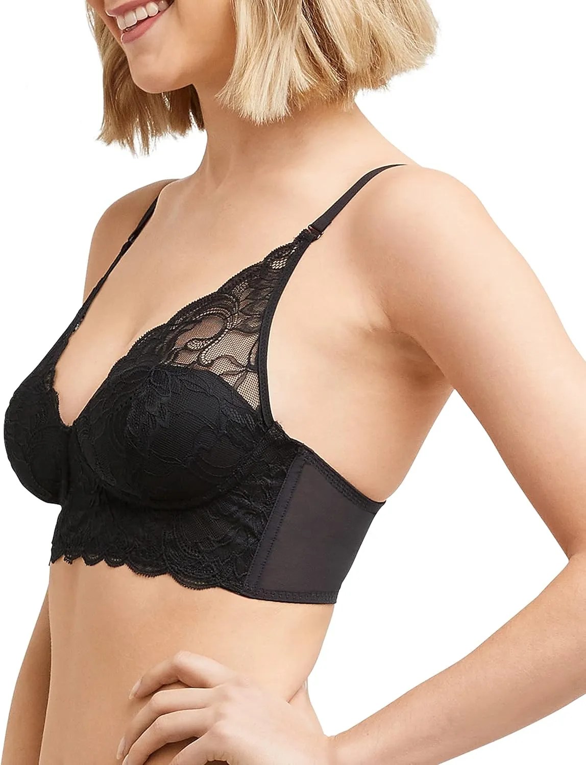 Maidenform Women's Wireless Bralette, Pure Comfort Lace Longline Bra, Convertible Bra for Women