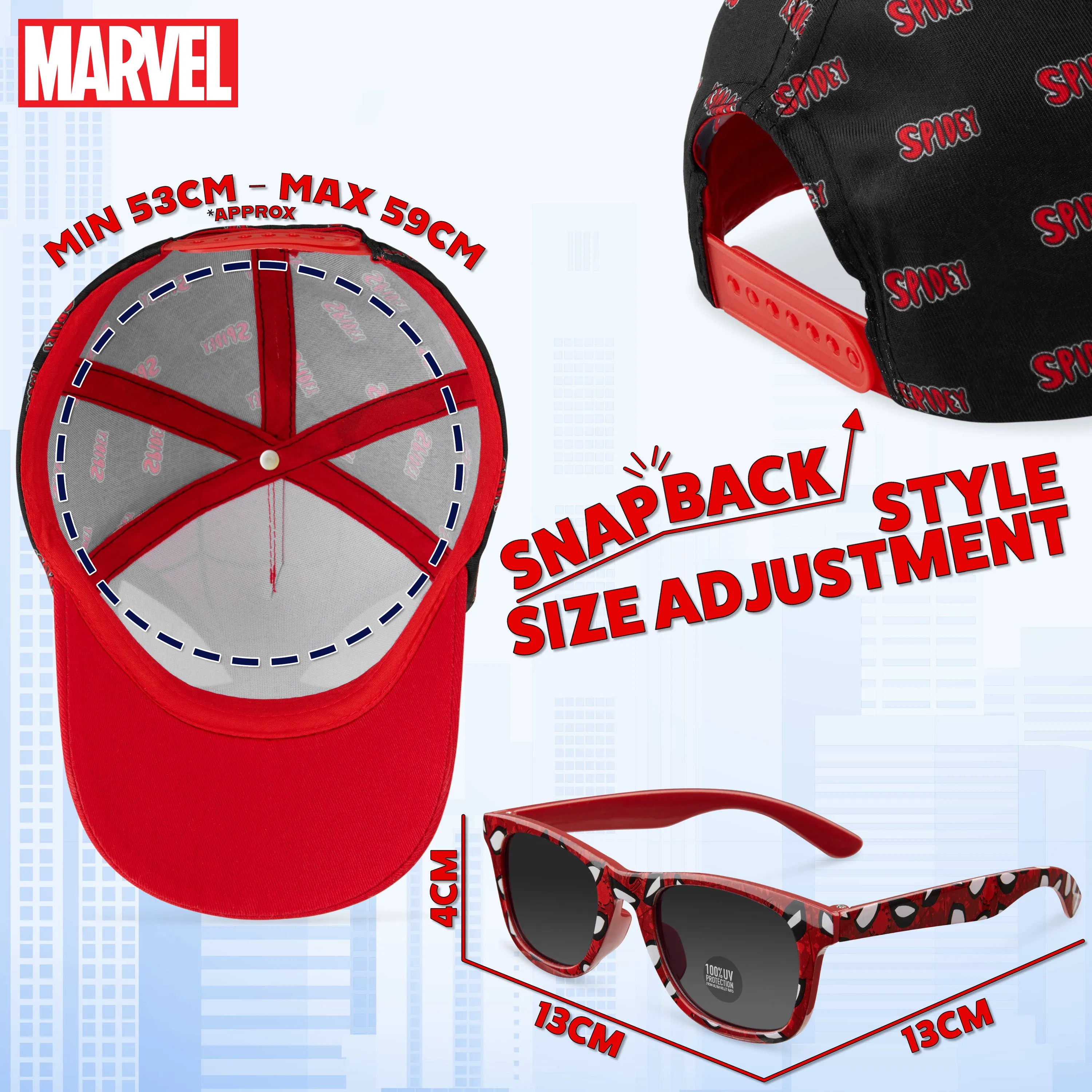 Marvel Baseball Cap and Kids Sunglasses for Boys - Spiderman
